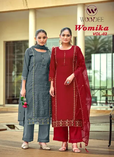 Womika Vol 2 By Woodee Viscose Roman Silk Kurti With Bottom Dupatta